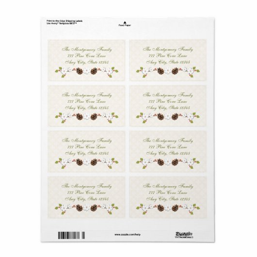 Étiquette Pine Cone et Laurel et Berries (Feuille entière)