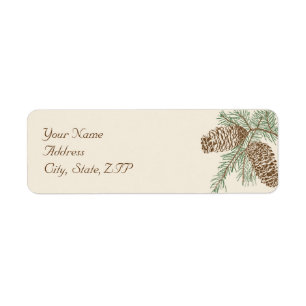 Étiquette Pine Cone Nature sur Crème Mariage Adresse de reto