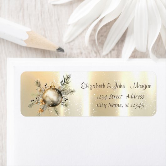 Étiquette Pine Tree Branches Aquarelle Ball de Noël (En situation)