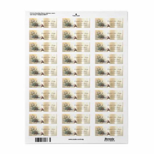 Étiquette Pine Tree Branches Balls Pine cônes Noël (Feuille entière)