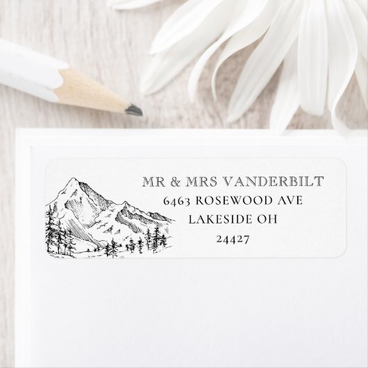Étiquette Pine Trees Mountain Mariage Adresse de retour Labe (En situation)