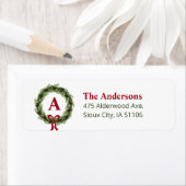 Étiquette Pine Wareath Monogram Holiday Adresse de retour (En situation)