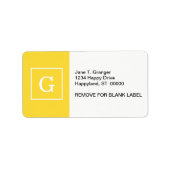 Étiquette Pineapple Yellow White Framed Monogram initial (Devant)