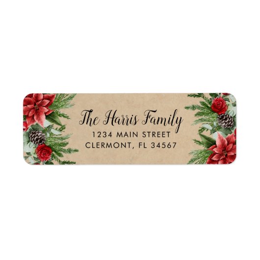 Étiquette Pinecone d'épinette et papier kraft de Poinsettia (Devant)