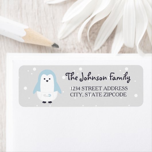 Étiquette Pingouin bleu bébé (En situation)