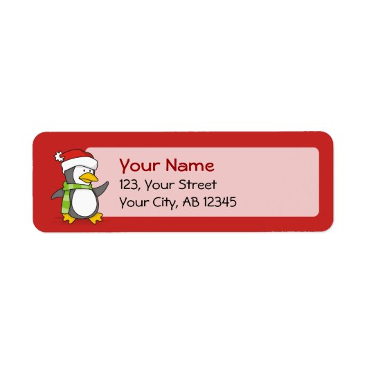 Étiquette Pingouin de Noël marchant sur la neige (Devant)