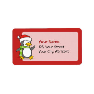 Étiquette Pingouin de Noël marchant sur la neige