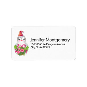 Étiquette Pingouin de Noël mignon à Santa Hat