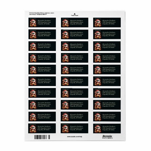 Étiquette Pingouin mignon enveloppé dans les lumières de Noë (Feuille entière)