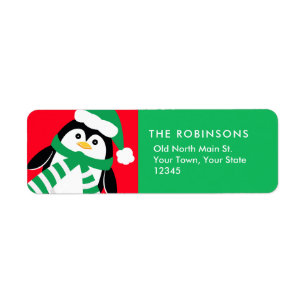 Étiquette Pingouin mignon Noël rouge et vert