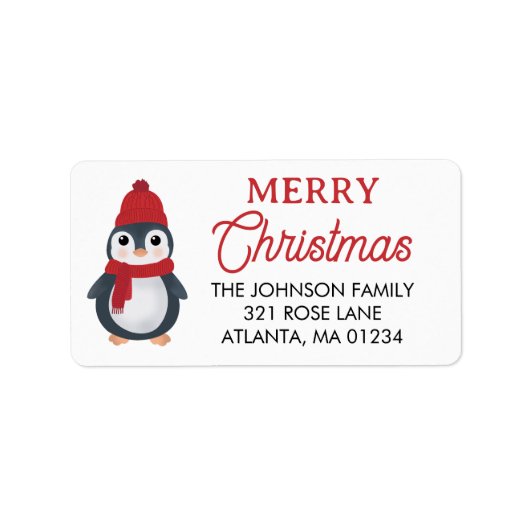 Étiquette Pingouins mignons Oiseaux d'hiver Noël arctique (Devant)