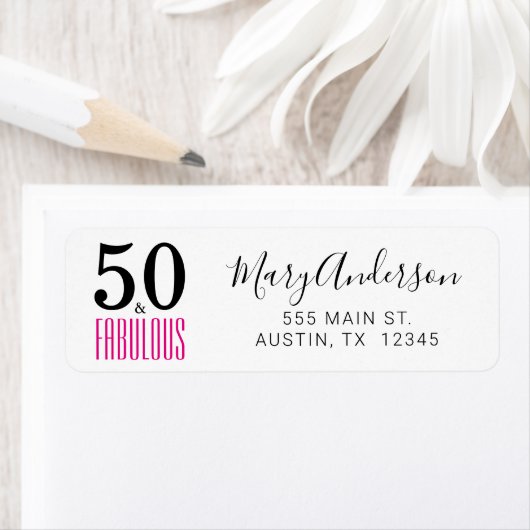 Étiquette Pink 50 Fabuleux Anniversaire Script Retourner l'a (En situation)
