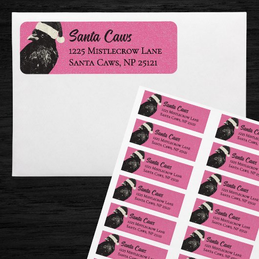 Étiquette Pink and Black Santa Caws Crow Christmas