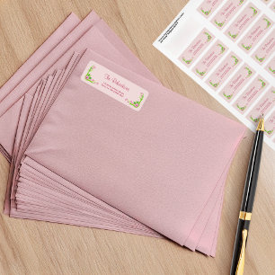 Étiquette Pink and Green Nostalgic Floral Address Label