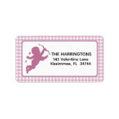 Étiquette Pink and White Plaid Gingham Valentine Cupid (Devant)