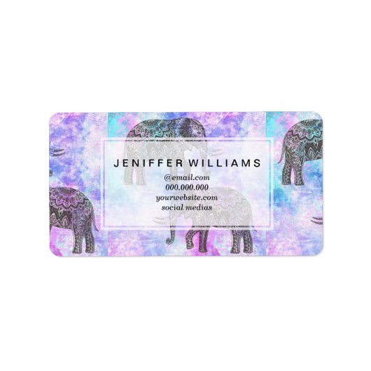 Étiquette Pink Aqua Black Elephant Bright Tribal (Devant)