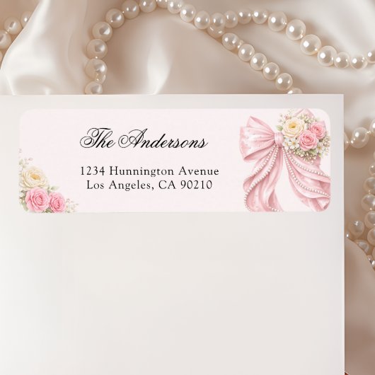 Étiquette Pink Bow Bridal Shower Return Address Label