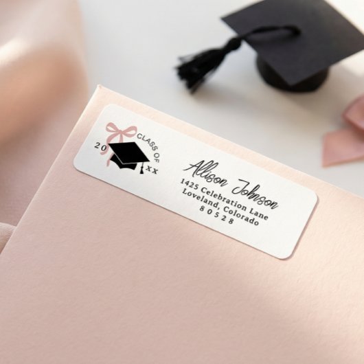 Étiquette Pink Bow Graduation Return Address