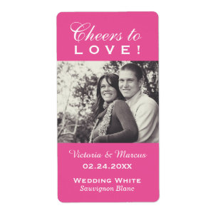 Étiquette Pink Cheers to Love Mariage Photo Wine Bottle