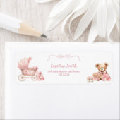 Étiquette Pink Coquette Carriage Baby Shower Address Label (En situation)