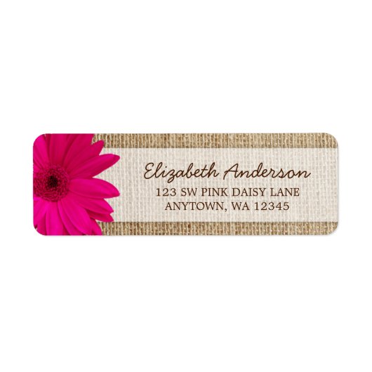 Étiquette Pink Daisy Rustic Burlap Adresse (Devant)