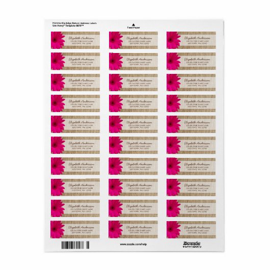 Étiquette Pink Daisy Rustic Burlap Adresse (Feuille entière)