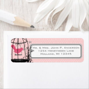 Étiquette Pink Damask Bird Cage Notes musicales et coeur