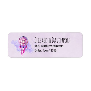 Étiquette Pink Dreamcatcher On Purple Watercolor