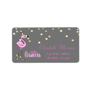 Étiquette Pink Flamingo,Faux Gold Foil Confetti,Grey