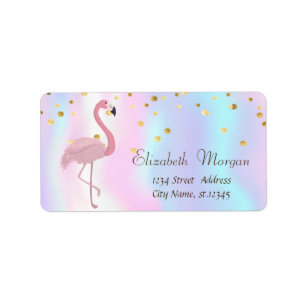 Étiquette Pink Flamingo Holographic Gold Foil Confetti