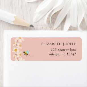 Étiquette Pink Floral Daisy Bees Baby shower Adresse de reto