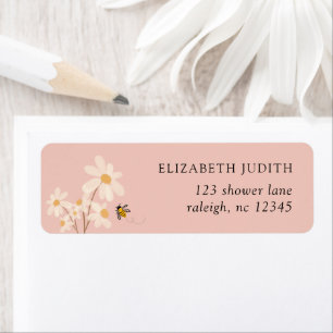 Étiquette Pink Floral Daisy Bees Baby shower Adresse de reto