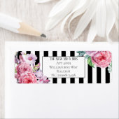 Étiquette Pink Floral et Stripe Adresse de retour (En situation)