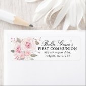 Étiquette Pink Floral First Communion Return Address Label (En situation)