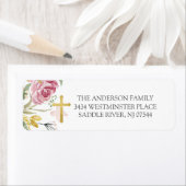 Étiquette Pink Floral First Holy Communion Adresse de retour (En situation)