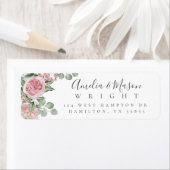 Étiquette Pink Floral Rose Eucalyptus Wedding Return Address (En situation)