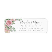 Étiquette Pink Floral Rose Eucalyptus Wedding Return Address (Devant)