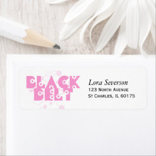 Étiquette Pink Flower Martial Arts Black Belt Adresse de ret