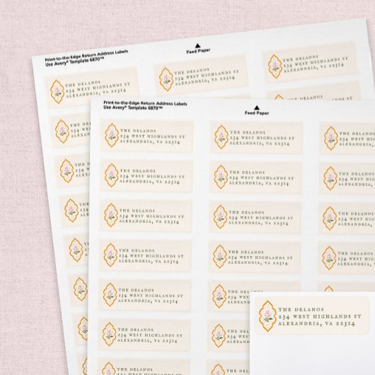 Étiquette Pink Flower Orange Ogee Antique Serif Text