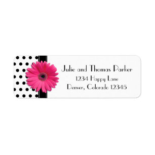 Étiquette Pink Gerber Daisy Polka Dot Mariage Adresse de ret