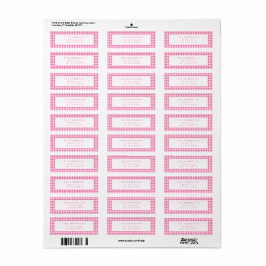 Étiquette Pink Gingham Return Address (Feuille entière)