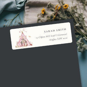 Étiquette Pink Girls Tent Sleepover Adresse de la fête de bo