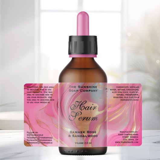 Étiquette Pink Gold Foil Cosmetics or Dropper Bottle Label