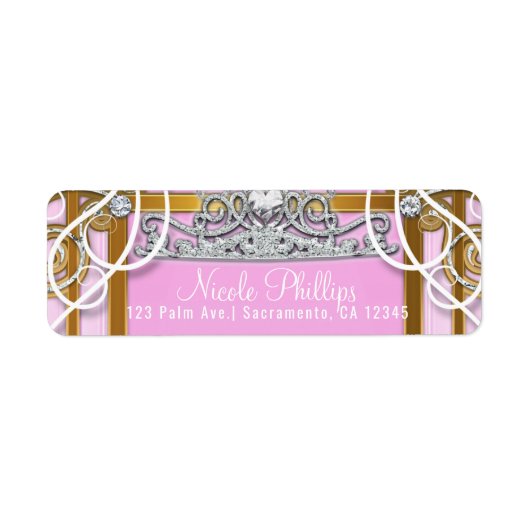 Étiquette Pink Gold Princess Crown & Carriage Sweet 16 Party (Devant)