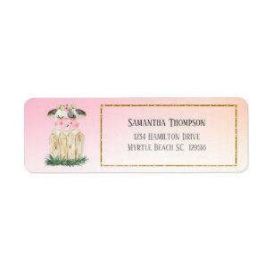 Étiquette Pink Gray Cow Fence Gold Glitter Address