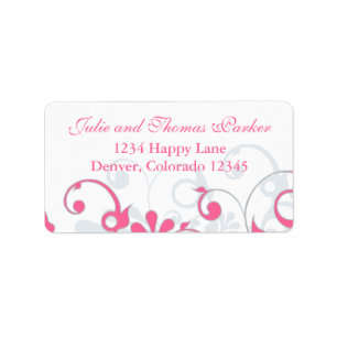 Étiquette Pink Grey Abstrait Floral Mariage Adresse de retou