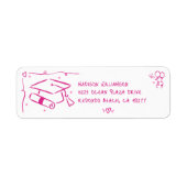 Étiquette Pink Hand Drawn Doodles Graduate Cap White Address (Devant)