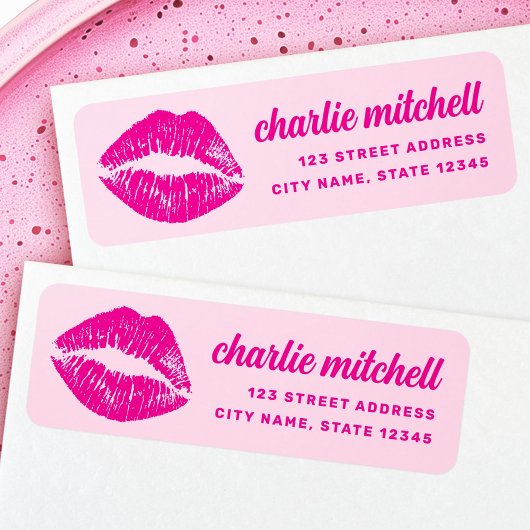 Étiquette Pink lipstick mark retro return address