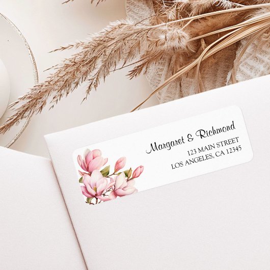Étiquette Pink Magnolia Elegant Wedding Adresse de retour