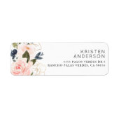 Étiquette Pink Navy Blue Floral Aquarelle Or Phuile (Devant)